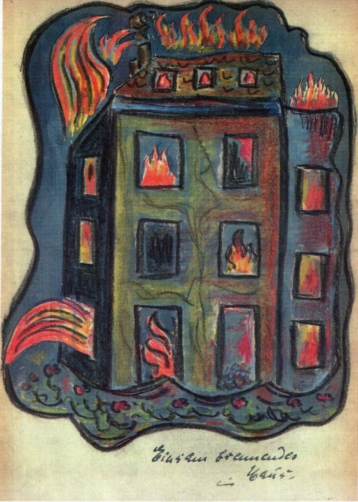 Einsam brennendes Haus